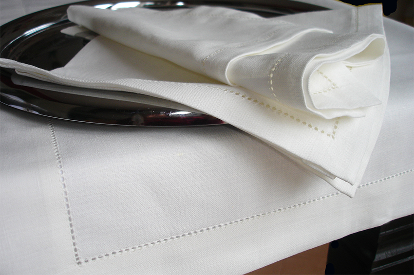 Linen tablecloth with fine hemstitch