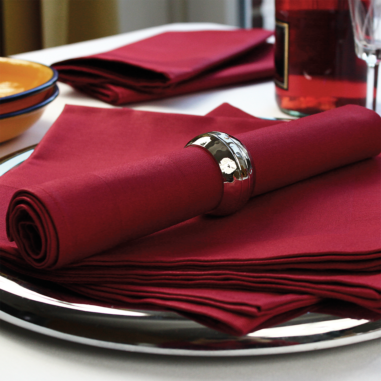 6 cloth napkins, Padua, bordeaux, with satin band 50x50