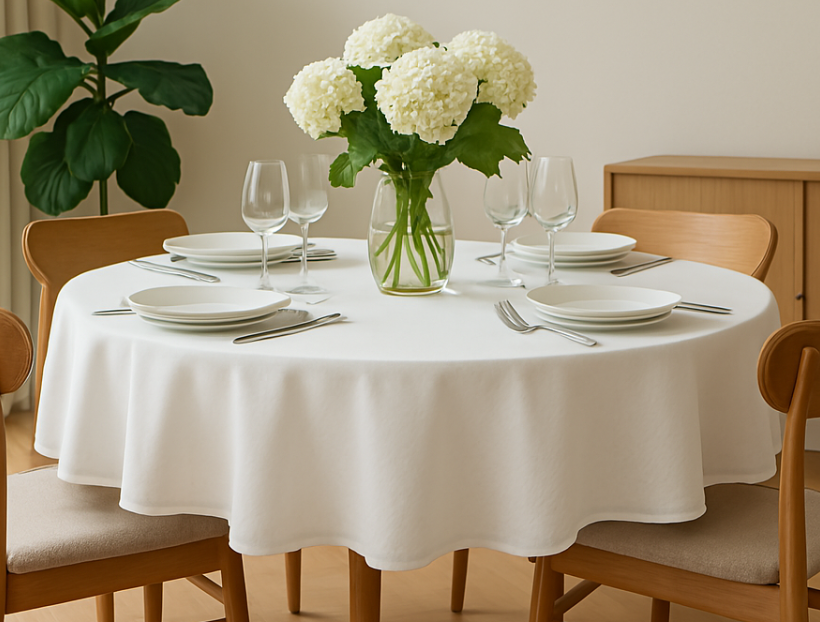 Round white tablecloths without pattern