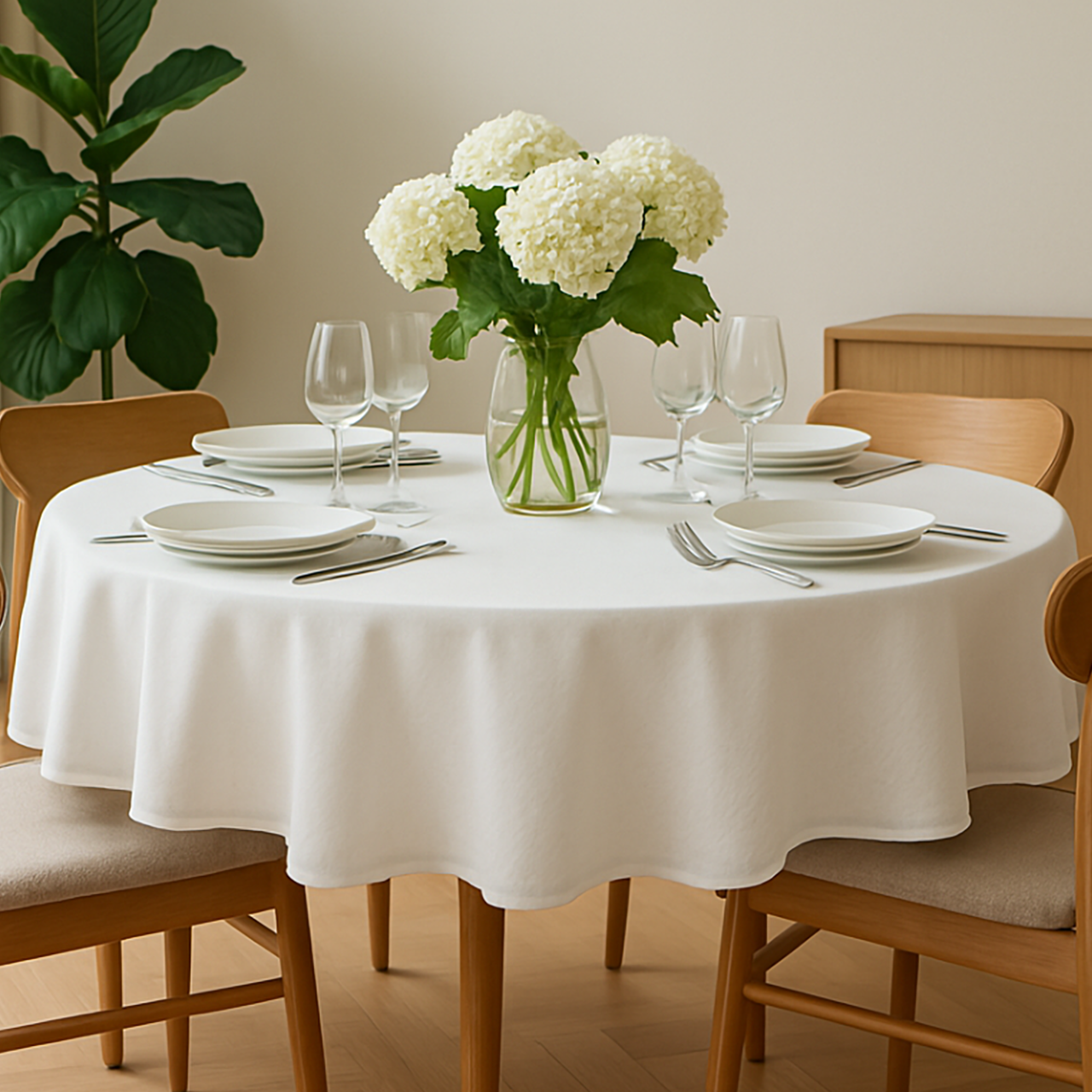 Tablecloth Jatta, white, without pattern, round Ø 160