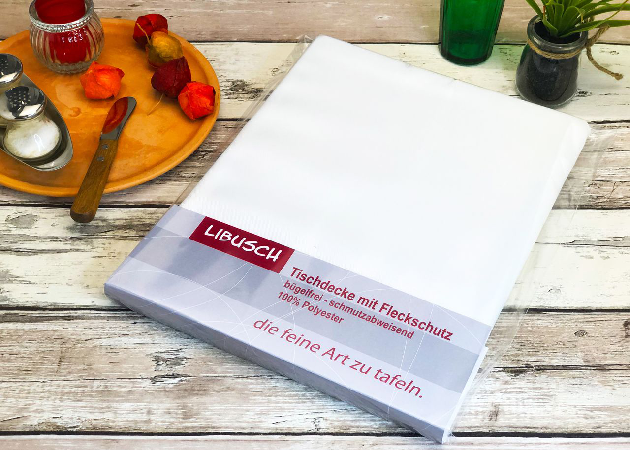 Tischdecke Jatta weiß mit Fleckschutz, Verpackung