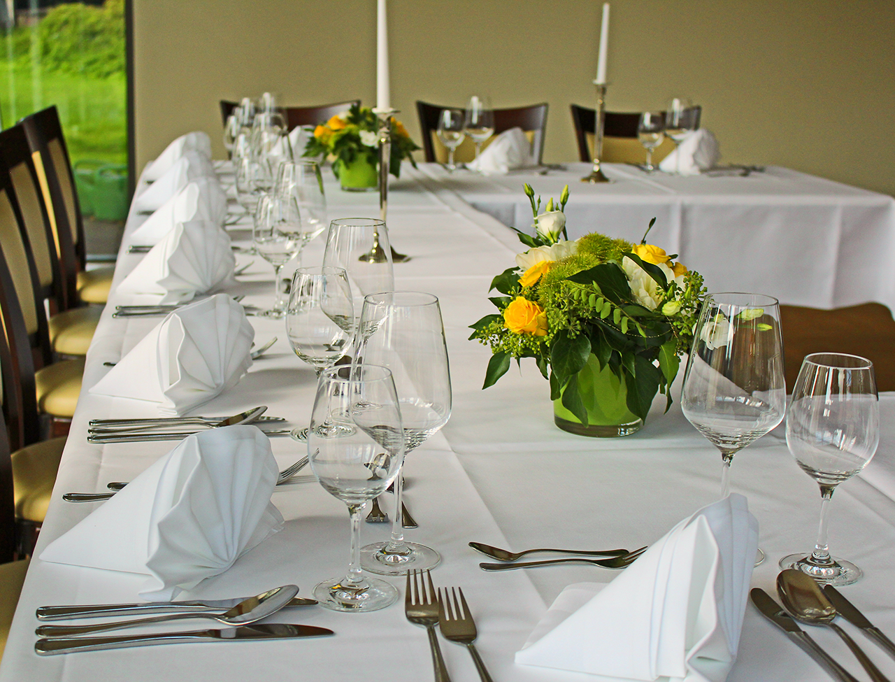 A precisely set dining table